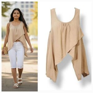 NEW Vintage 90s Y2K San Joy Crisscross Handkerchief Sleeveless Top in Sand Small